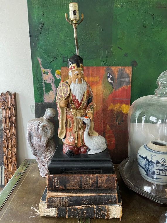 Vintage Chinese Lamp of Elderly Scholar and Goose