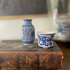 Collection of Two (2) Blue and White Chinoiserie Miniature Vase and Planter