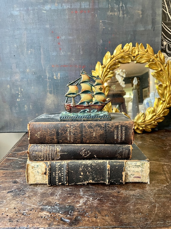 Vintage Cast Iron Sailboat Bookend