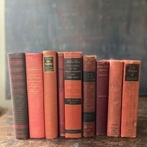 Vintage Bookstack of 9 Vintage Red and Black Old Books Bookshelf Decor Pretty Old Books for Display