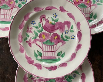 Set of Four (4) Pink English Chanticleer Fondeville England 7 7/8” Plates