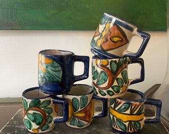 Set di sei (6) tazzine da caffè espresso in ceramica messicana vintage