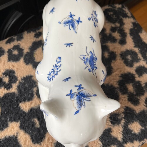 Shops Vintage Chinoiserie Blue and White Ceramic 14” Cat