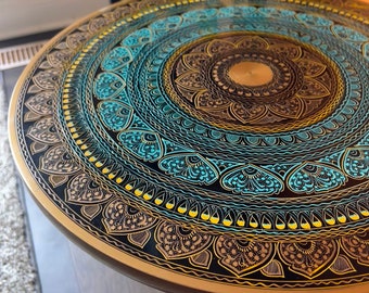 Artistic side table / end tables - Hand painted + Handmade paisley design + Wooden round table for Living Room and Bedroom