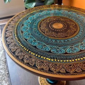 Artistic side table / end tables - Hand painted + Handmade paisley design + Wooden round table for Living Room and Bedroom