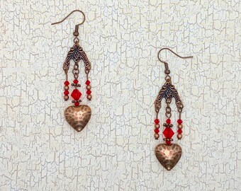 Red Hearts - Hand Beaded Earrings