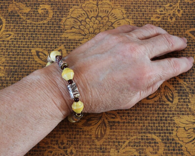 Handmade Paper Bead Bracelet /& Earrings Earth Tone Paisley