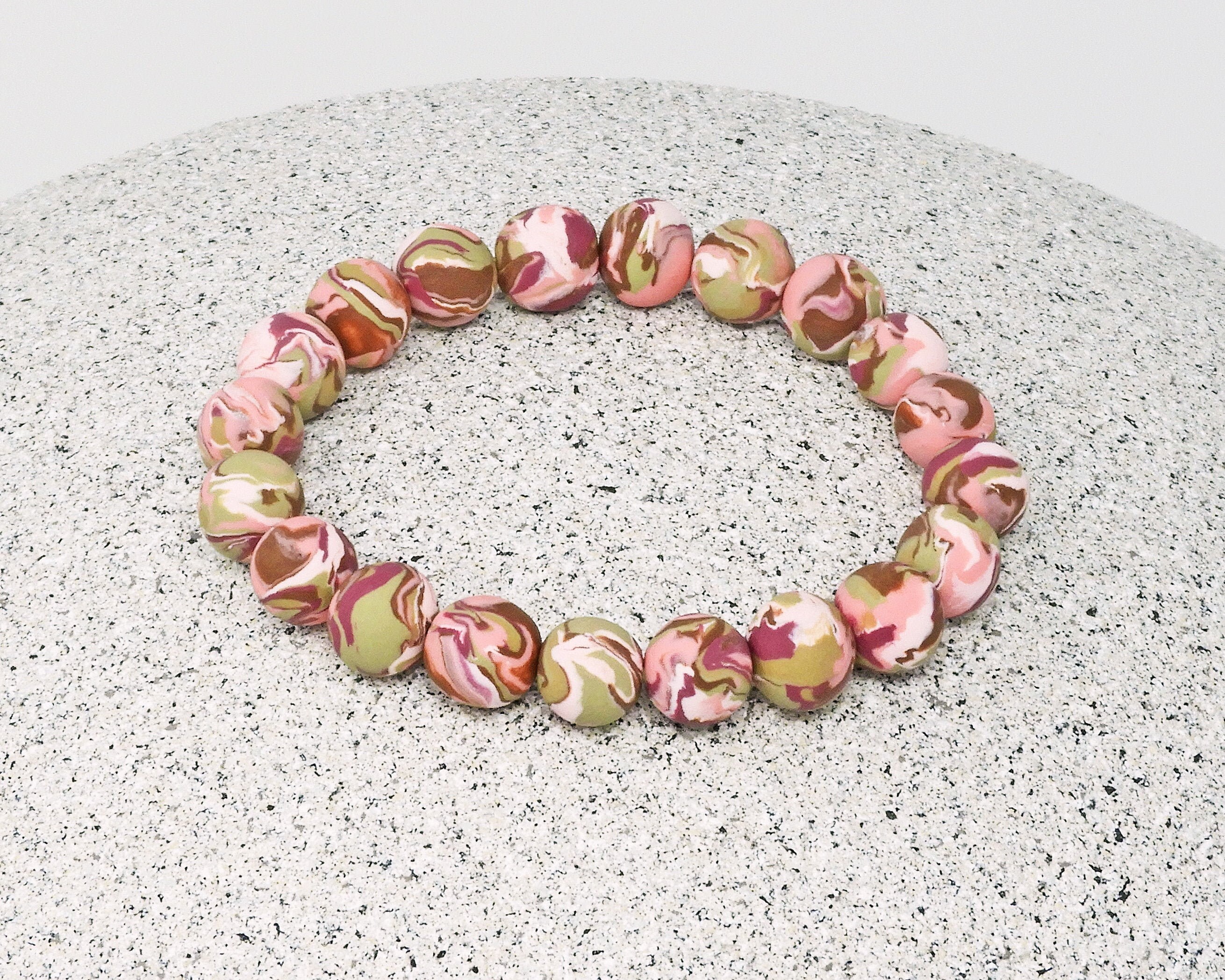 Pink Camo Handmade Clay Bead Bracelet Etsy