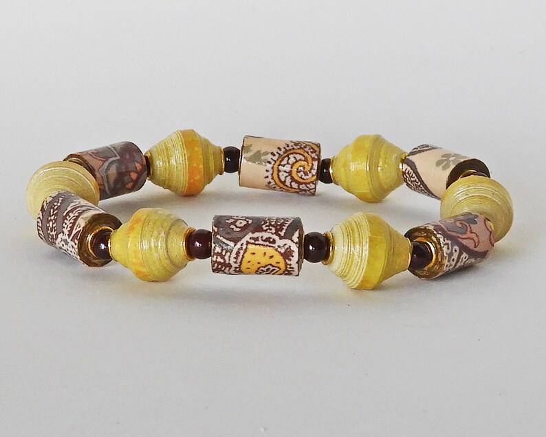 Handmade Paper Bead Bracelet /& Earrings Earth Tone Paisley