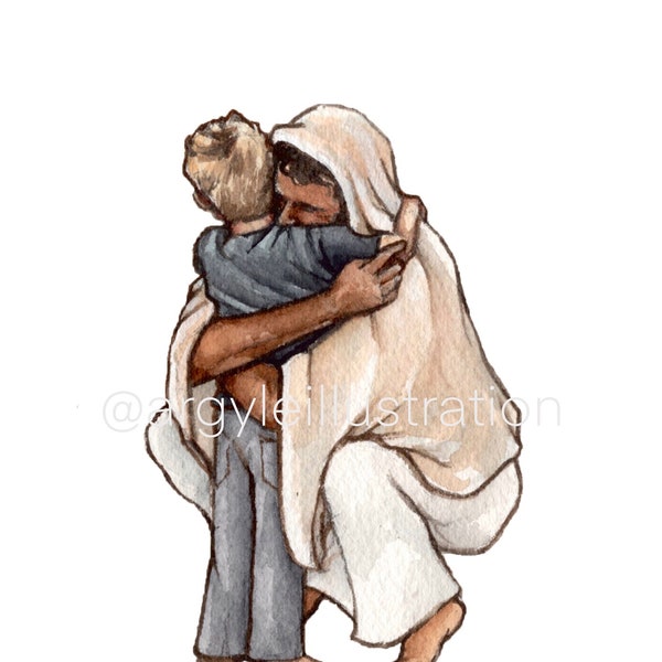 Watercolor Print of Christ Hugging a Little Boy