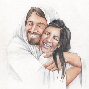 Custom Loved One with Christ watercolor portrait