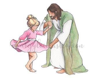 Digital Faceless Christ Dancing with Little Girl in Pink Dress