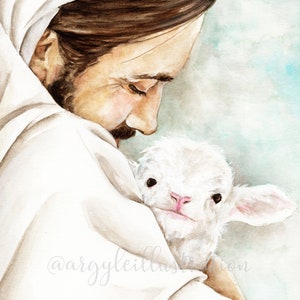 Watercolor Print of Christ with a Lamb