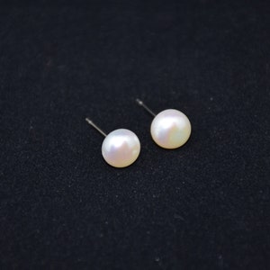 Stainless steel earrings with white freshwater beads image 1