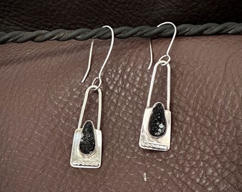 Black Druzy and Sterling Silver Earrings
