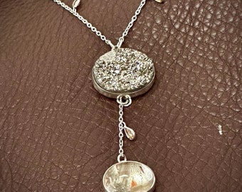 Bronze Druzy and Rutilated Quartz Necklace