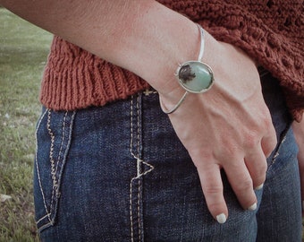 Moss Agate Sterling Silver Bracelet