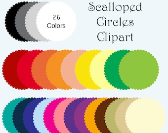 26 Scalloped Circle Digital Clip Art, Scalloped Tags, Digital Circles, Digital Tags, Scrapbook Clipart, Tags, Commercial Use, Item CA04