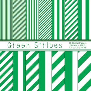 Grün & Weiß gestreifte digitale Papiere, Grüne Streifen, Gestreiftes Papier, gestreiftes digitales Hintergrund, Scrapbook Papier, kommerzielle Nutzung, Artikel PS52
