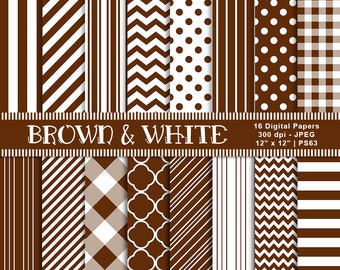 Brown & White Digital Papers, Brown Patterned Background Paper, Scrapbook Paper, Printable Paper, Brown Stripes, Commercial Use, Item PS63