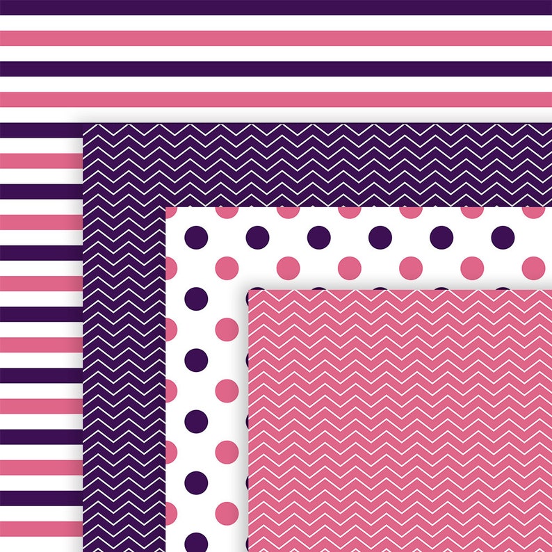 Purple and Pink Digital Paper, Scrapbook Paper, Purple Backgrounds, Pink Backgrounds, Polka Dots, Plaid Patterns, Commercial Use, Item PS103 image 5