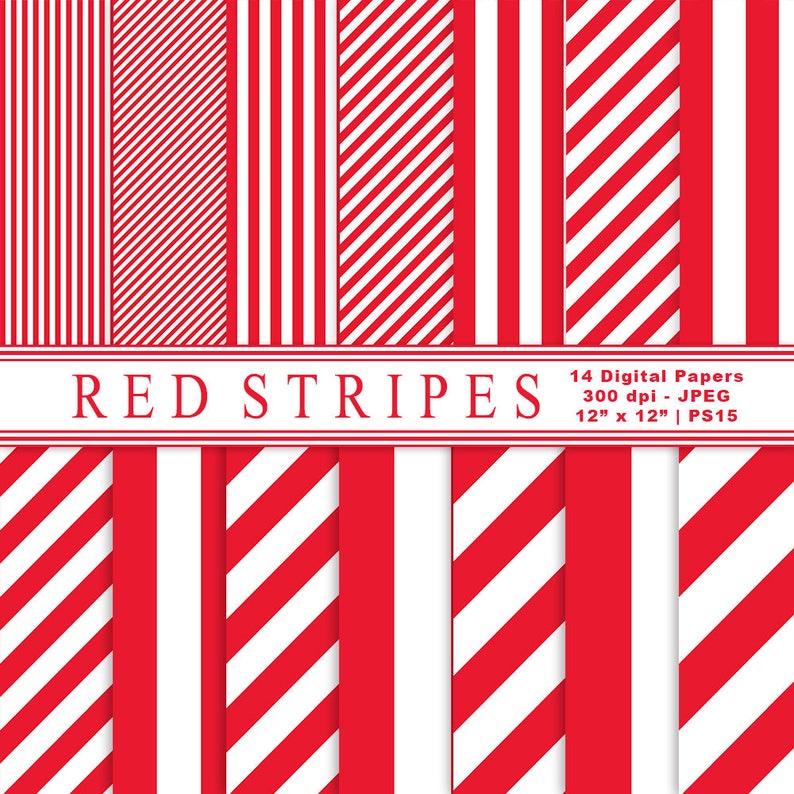 Red & White Striped Digital Paper Vertical and Diagonal Etsy