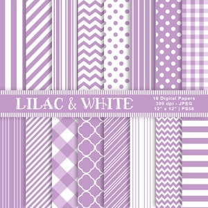 Papeles digitales en color lila y blanco, papel estampado, papeles para álbumes de recortes digitales, papel digital en color lila, patrones en color lila, papel de fondo, artículo PS58