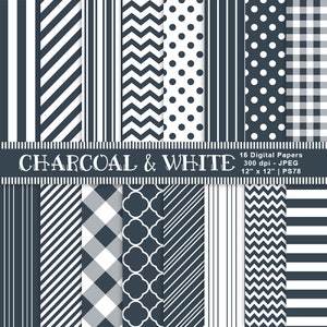 Charcoal & White Digital Papers, Patterned Paper, Digital Scrapbook Papers, Background Paper, Instant Download, Commercial Use, Item PS78