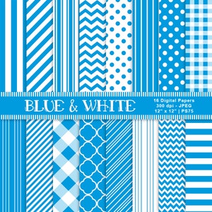 Papier numérique bleu et blanc, papier de scrapbooking bleu, papier imprimable, papier de fond bleu et blanc, rayures, usage commercial, article PS75
