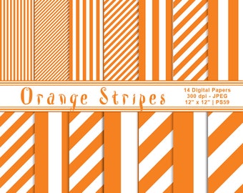 Orange & White Striped Digital Papers, Striped Paper, Digital Backgrounds, Printable Paper, Scrapbook Paper, Commercial Use, Item PS59