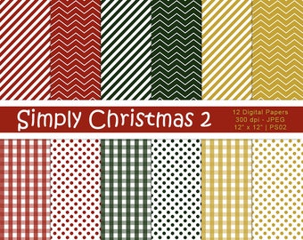 Simply Christmas 2, Christmas Digital Paper, Scrapbook Papers, Christmas Backgrounds, Commercial Use, Instant Download, Item PS02