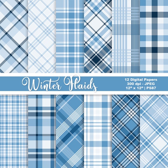 Blue Winter Plaids, Digital Paper, Holiday Patterns, Christmas Paper, Blue Printables, Digital Scrapbook Paper, Commercial Use, Item PS87