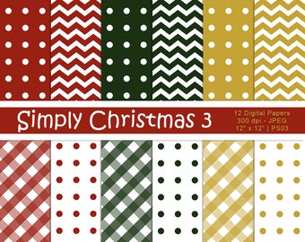 Simply Christmas 3, Digital Christmas Scrapbook Paper, Christmas Paper, Backgrounds, Instant Download, Commercial Use, Item PS03