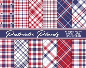 Patriotic Plaids Digital Backgrounds, 4th of July Patterned Paper, Independence Day Printables, Scrapbook Paper, Commercial Use, Item PS67