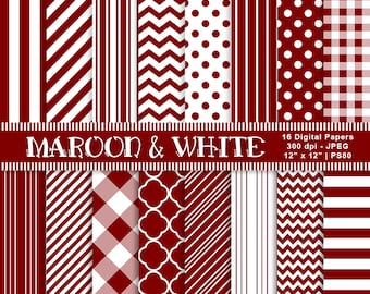 Digital Maroon and White Paper, Printable Paper, Maroon Patterns, Scrapbook Paper, Maroon Printables, Commercial Use, Item PS80
