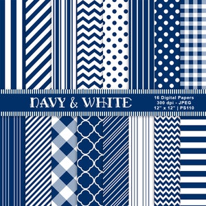 Marine & weiße Digital-Papiere, digitales Scrapbook-Papier, gemusterte Papiere, dunkelblaue Hintergründe, dunkelblaues druckbares Papier, kommerzielle Nutzung, Artikel PS110