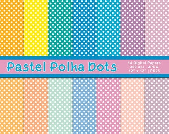 Pastel Polka Dot Paper, Digital Scrapbook Paper, Polka Dot Paper, Pastel Paper, Digital Backgrounds, Instant Download, Item PS25