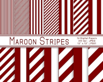 Digital Maroon Striped Papers, Maroon Backgrounds, Scrapbook Paper, Printable Paper, Maroon and White Stripes, Commercial Use, Item PS81
