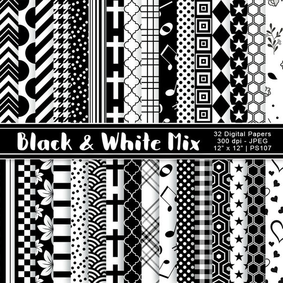Retro Digital Paper, Op Art Patterns, Geometric Patterns, Black and White  Digital Papers, Retro Scrapbook Paper for Commercial Use 