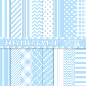 Baby Blue Digital Patterned Papers, Baby Shower, Baby Blue & White, Baby Blue Background, Blue Scrapbook Paper, Uso Commerciale, Articolo PS84