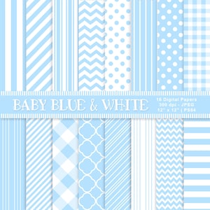 Baby Blue Digital Patterned Papers, Baby Shower, Baby Blue & White, Baby Blue Background, Blue Scrapbook Paper, Commercial Use, Item PS84