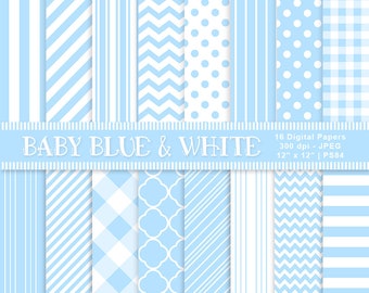 Baby Blue Digital Patterned Papers, Baby Shower, Baby Blue & White, Baby Blue Background, Blue Scrapbook Paper, Commercial Use, Item PS84