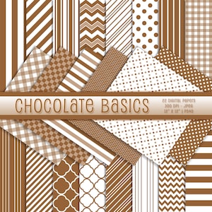 Chocolate Basics Digital Paper, Chocolate Digital Backgrounds, Brown and White Printable Paper, Scrapbook Paper, Commercial Use, Item PS40