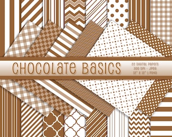 Chocolate Basics Digital Paper, Chocolate Digital Backgrounds, Brown and White Printable Paper, Scrapbook Paper, Commercial Use, Item PS40