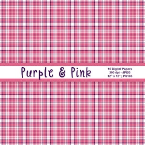 Purple and Pink Digital Paper, Scrapbook Paper, Purple Backgrounds, Pink Backgrounds, Polka Dots, Plaid Patterns, Commercial Use, Item PS103 image 4