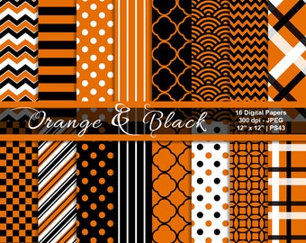 Orange and Black Digital Paper, Halloween Background Papers, Orange and Black Printable Paper, Scrapbook Paper, Commercial Use, Item PS43