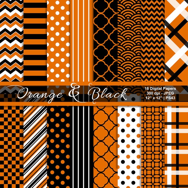 Orange and Black Digital Paper, Halloween Background Papers, Orange and Black Printable Paper, Scrapbook Paper, Commercial Use, Item PS43