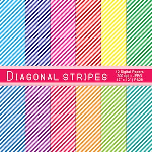 Striped Digital Paper, Diagonal Stripes, Striped Paper, Stripes Pattern, Scrapbook Paper, Instant Download, Commercial Use, Item PS28