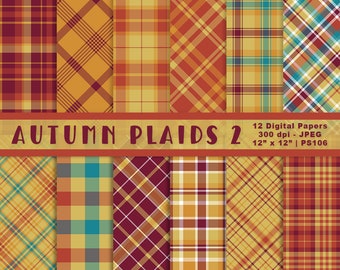Digital Autumn Plaids, Fall Paper, Thanksgiving Plaid Paper, Fall Backgrounds, Scrapbook Paper, Plaid Printables, Commercial Use, Item PS106