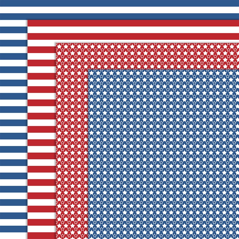 Patriotic Mix Papers, 4th of July Papers, Stars Clipart, Independence Day, Scrapbook Papers, Utilisation commerciale, Téléchargement instantané, Item PS29 image 3